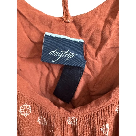 Daytrip Womens Tank Top Rust Floral Print V Neck Sleeveless Casual Blouse - Picture 4 of 5